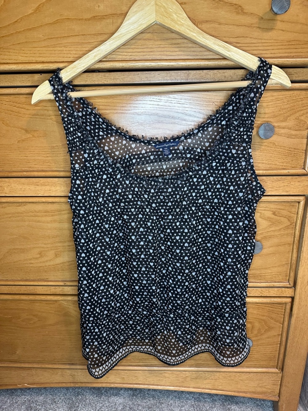 American Eagle Outfitters Black Heart Sheer Tank Top Womens Medium Shabby Chic